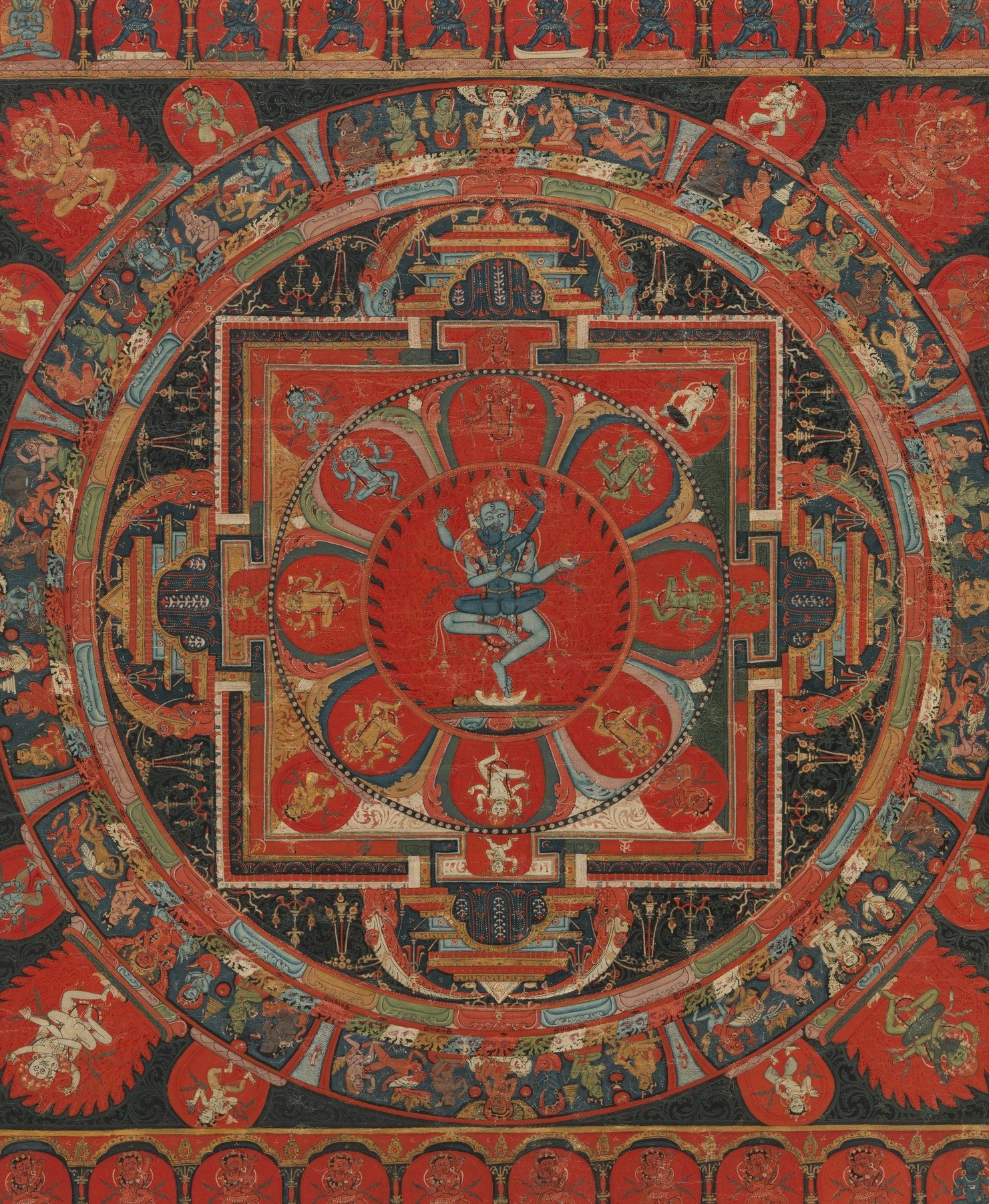 Notice the many smaller figures that surround him.