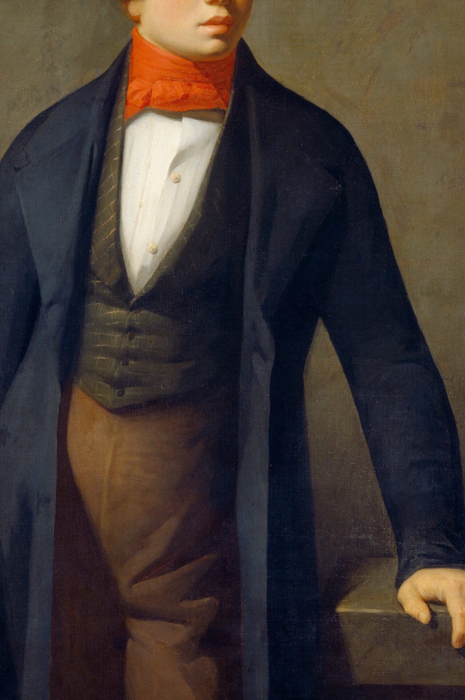 The formal attire shows his social standing.
