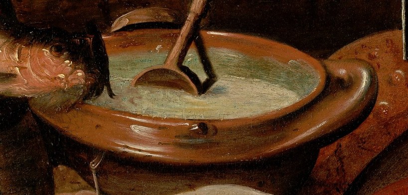 Porridge, herring, and pancakes, simply arranged.
