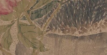 The painter used ink and delicate color on this special paper.