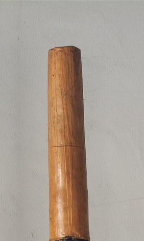 At the crown, a bare wooden spike.