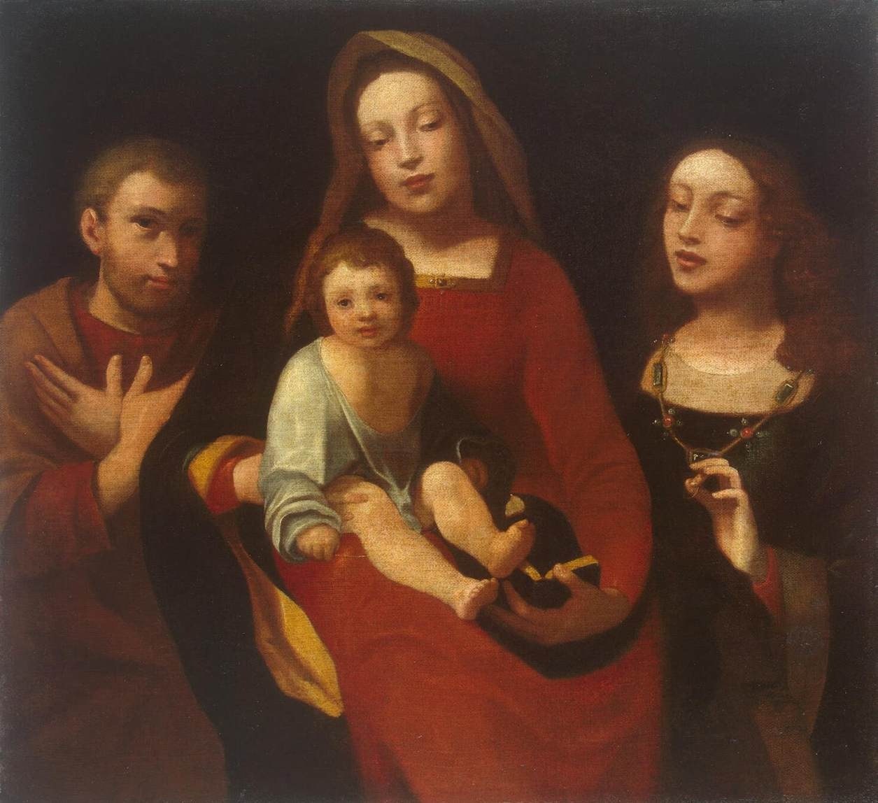 The artist, Giovanni Francesco Caroto, painted figures from deep shadow.