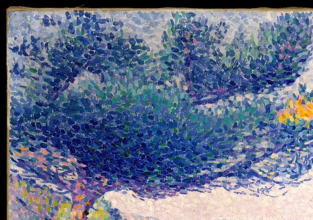 The textured application of paint creates a sense of lushness and depth in the foliage.