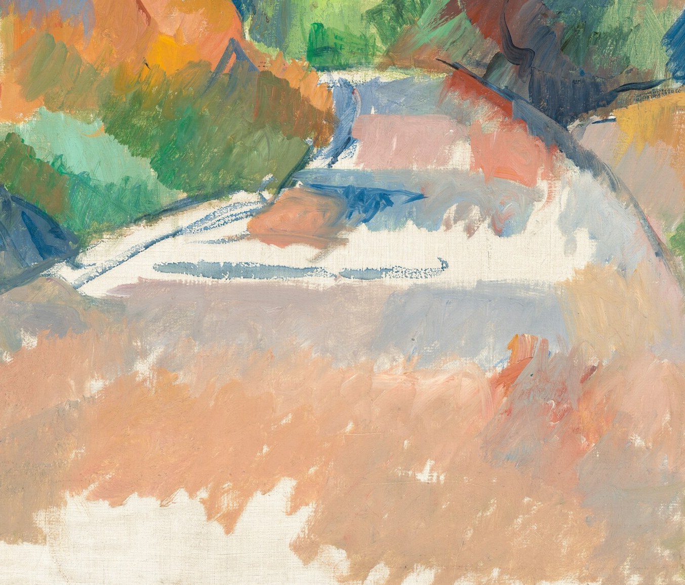 Cézanne built it with short parallel strokes.