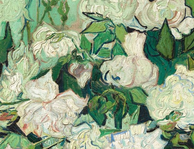 The most legible individual bloom; its concentric petal structure acts as an eye anchor and demonstrates Van Gogh's close observation of floral anatomy despite his reputation for expressive distortion.