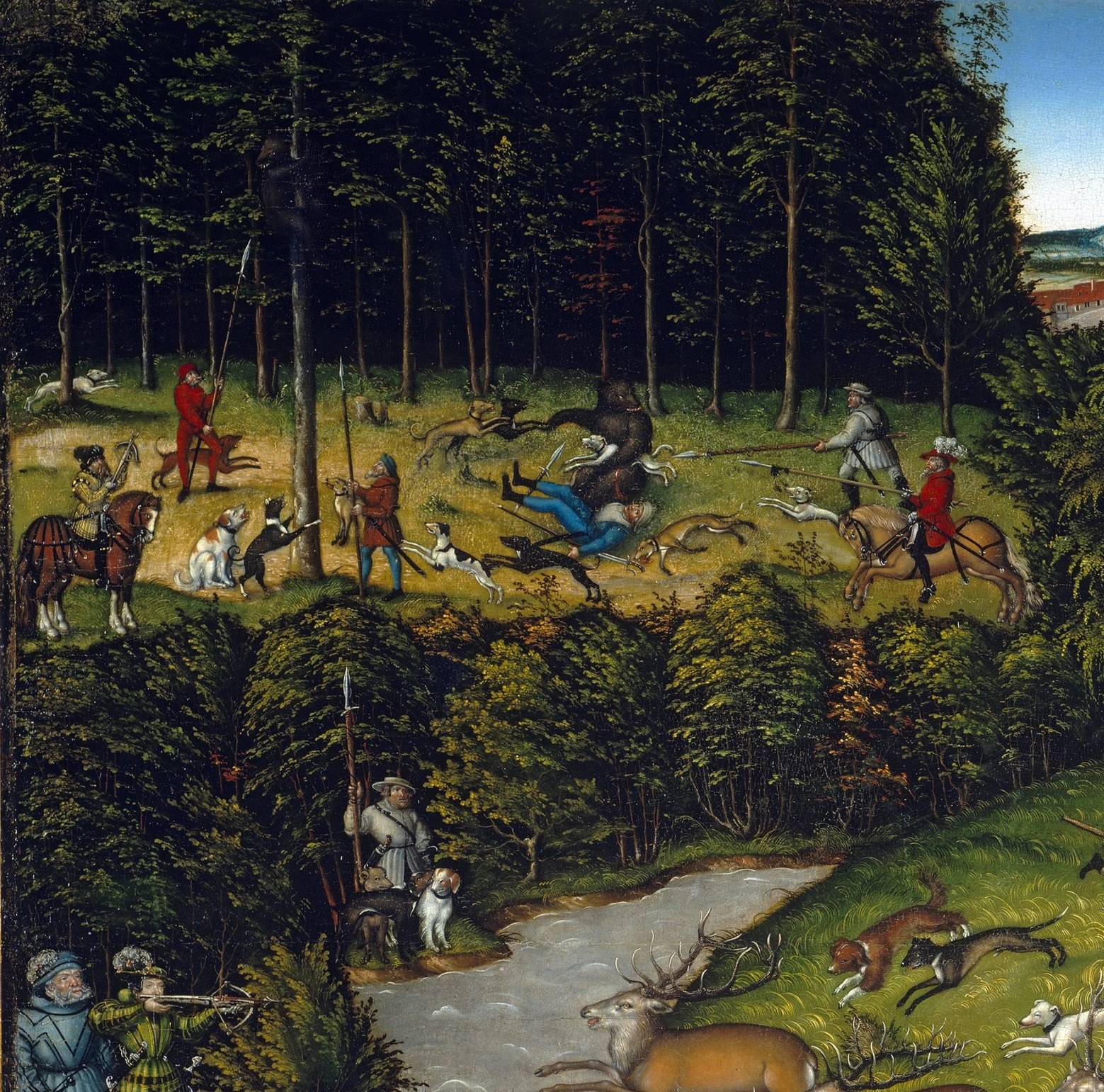 The dark forest forms the walls of a managed arena.