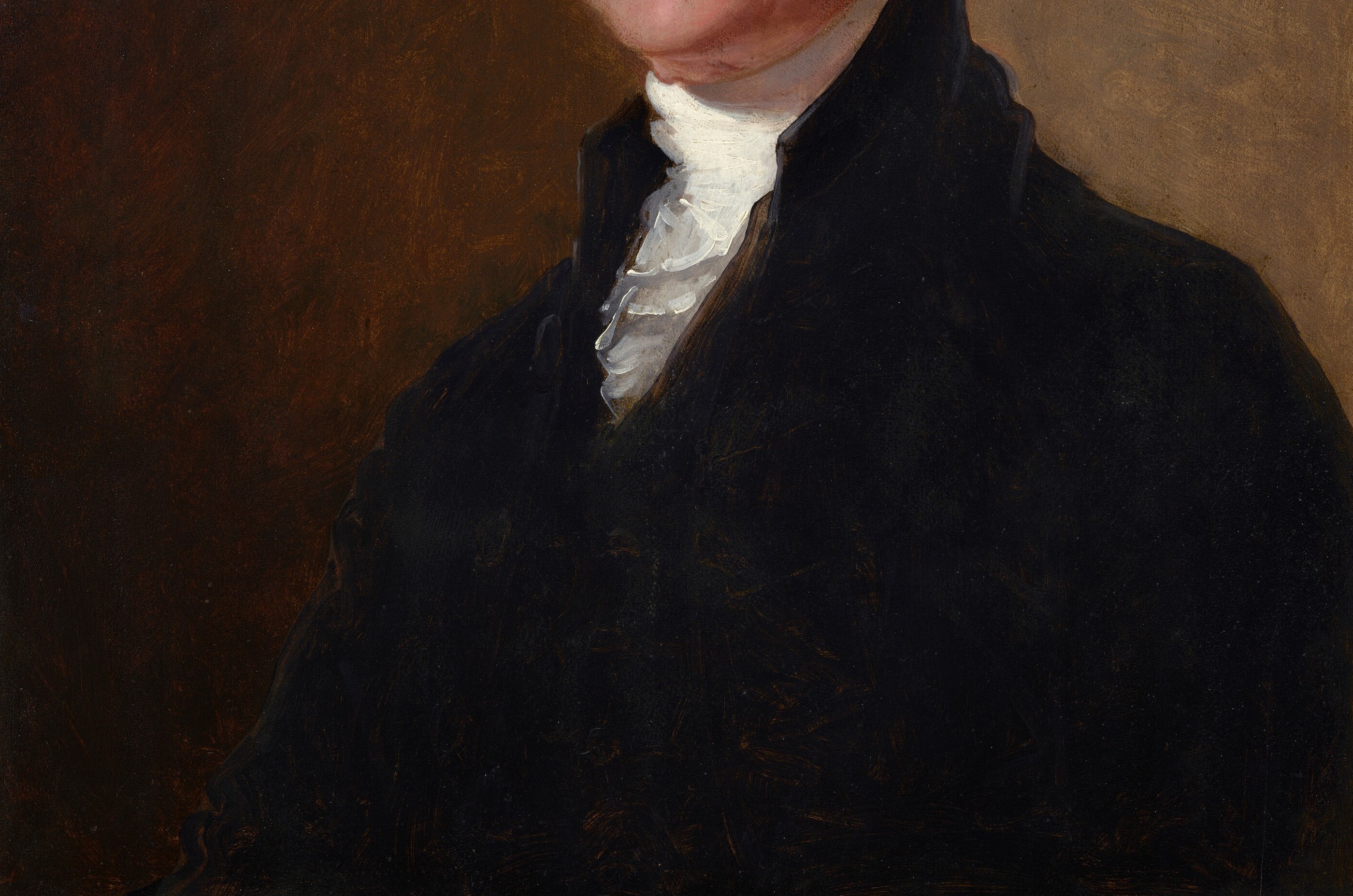 See the loose brushwork in his coat?