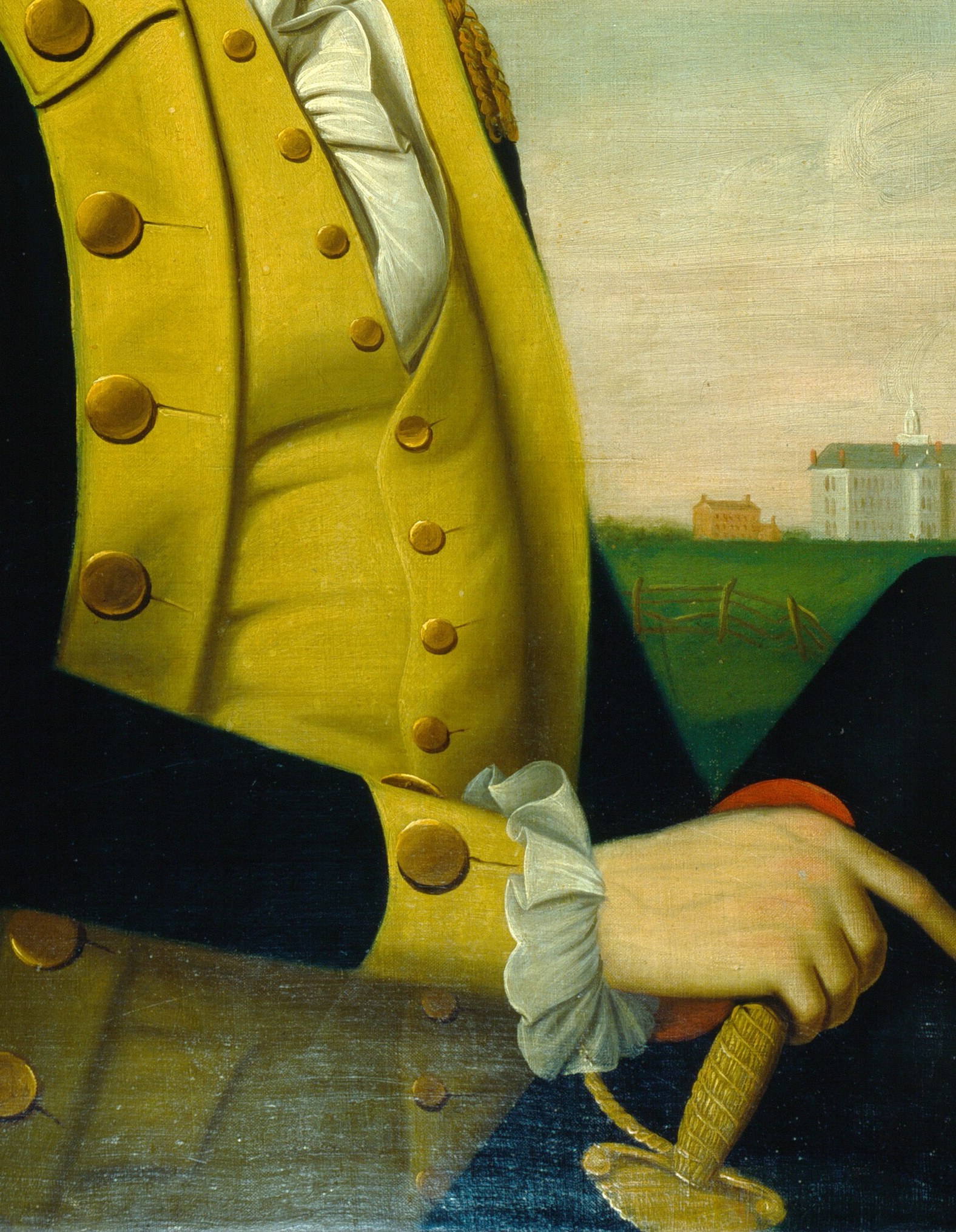 The bright color and gold buttons emphasize his prominent position and military rank.