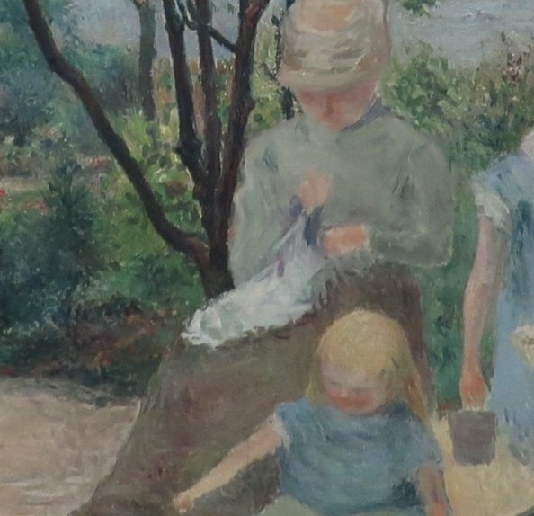 Her older child looks down thoughtfully.