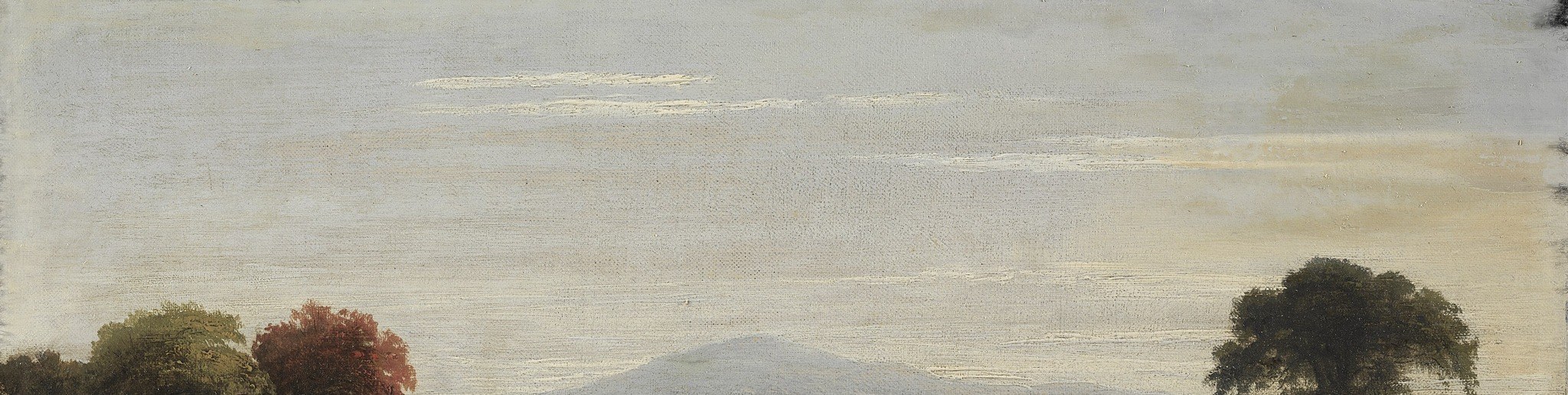 The muted, cloudy sky contributes to the tranquil and perhaps melancholic mood of the painting.