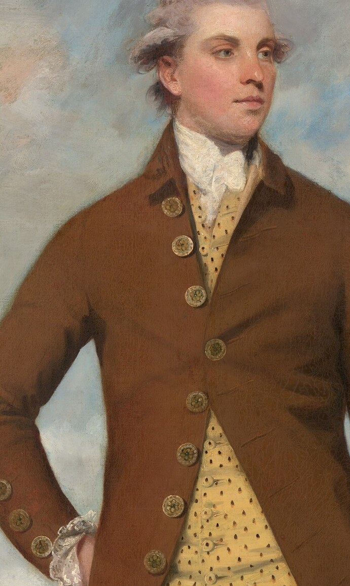Gold waistcoat. Silk stockings. A gentleman at the height of fashion.