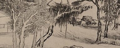 A path cuts through the foothills toward one small roofline.