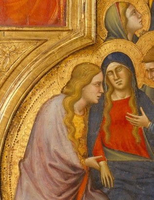 One pair of hands holds the whole weight of the painting.