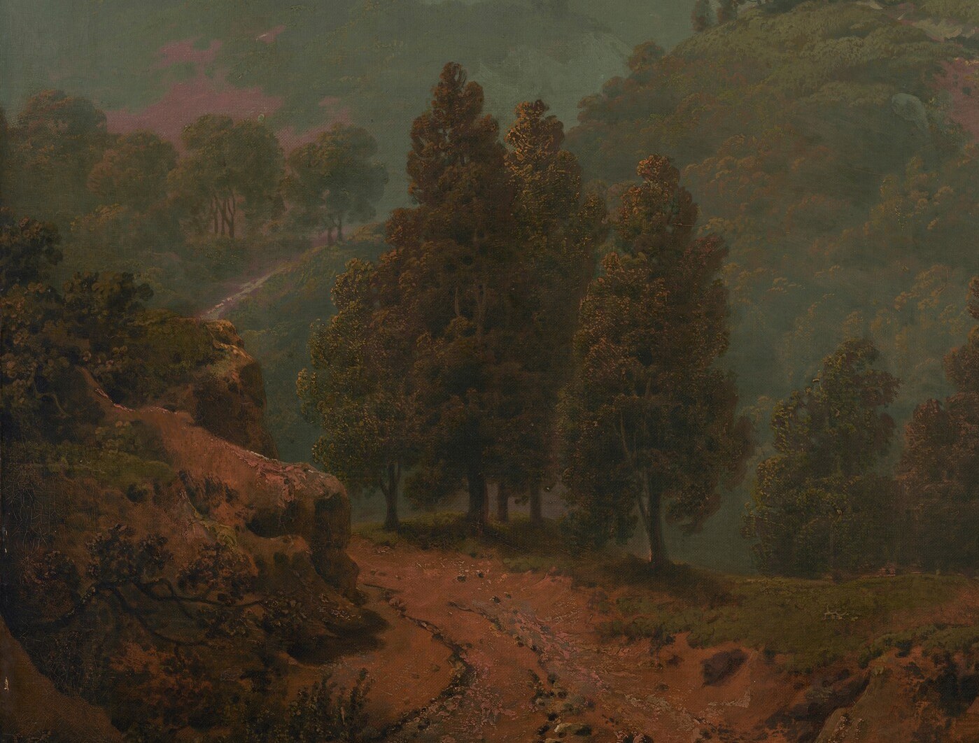 The texture and shadow of these trees provide a strong contrast to the lighter background and add a sense of depth and enclosure.