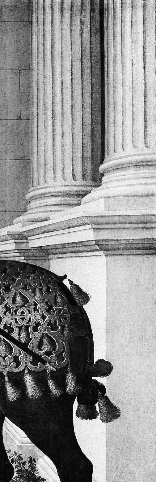 Architecture anchoring the portrait in imperial Roman tradition , the column signals a ruler who commands history, not just France