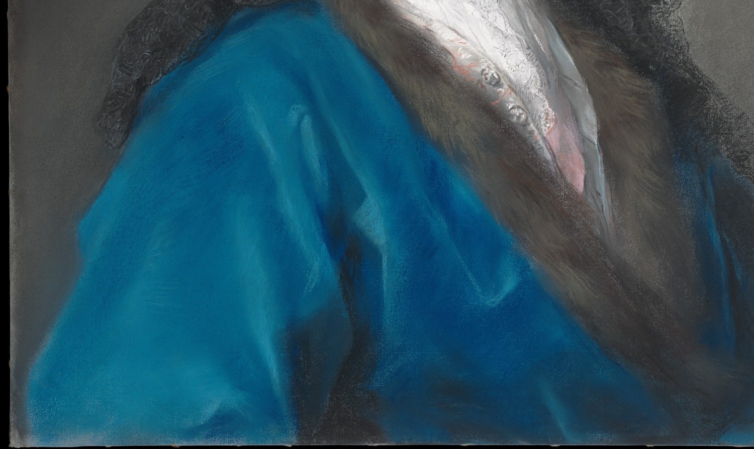 Carriera's most audacious chromatic choice: the saturated turquoise dominates the lower half and demonstrates pastel's capacity for jewel-like color density unmatched in oils of the period.
