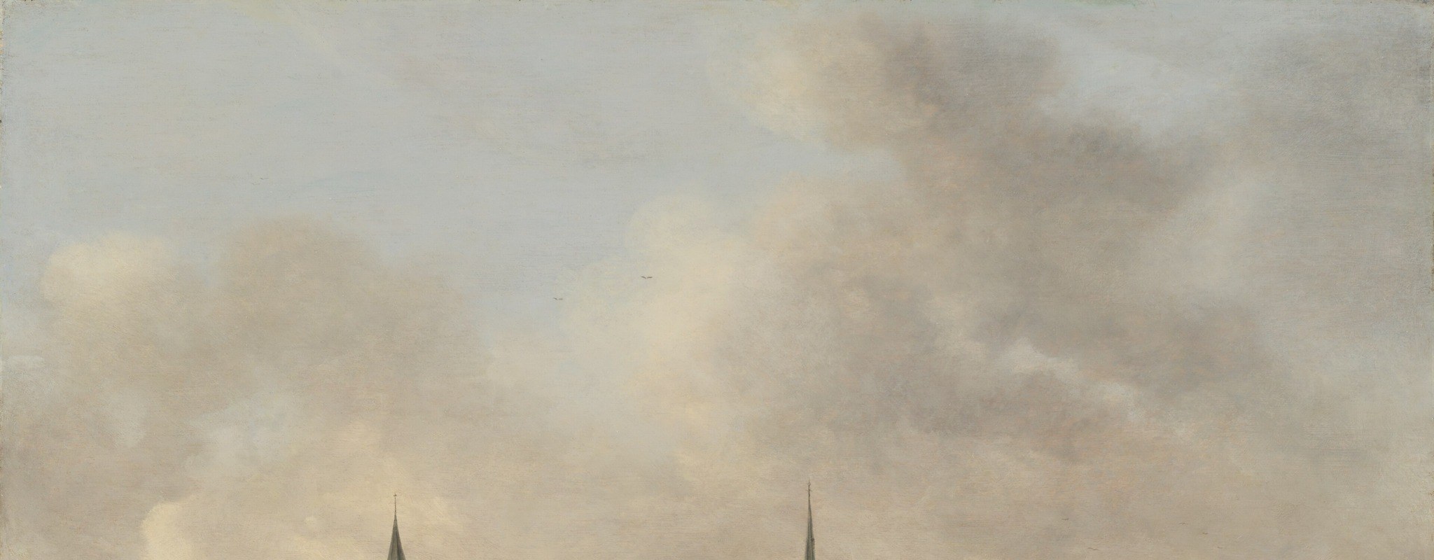 Van Goyen's signature move , the sky takes more than half the canvas; this is where his tonal mastery lives, unifying the whole scene in a single golden-grey atmosphere
