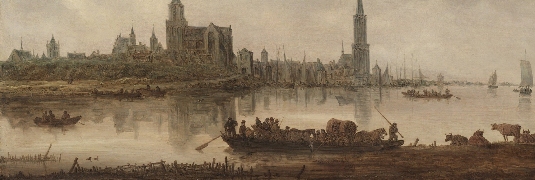 The water's stillness makes it a second sky , reflections of the spires double the architecture without adding paint, a compositional economy that defines the Dutch tonal style