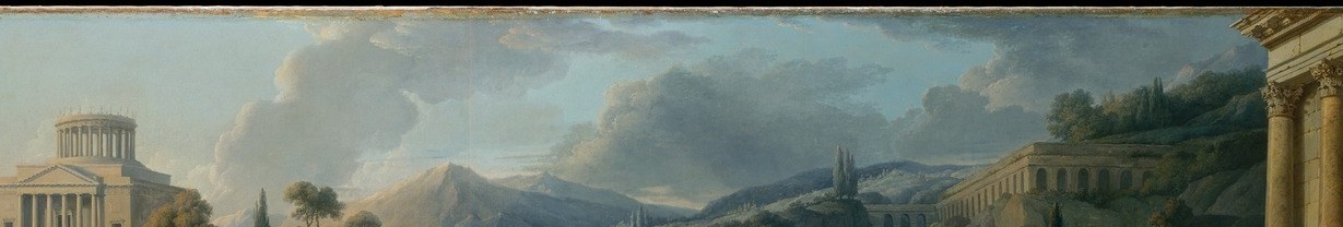 Vernet suffuses the background with a neoclassical golden haze that lifts the architectural backdrop into ideal antiquity , more Claude Lorrain than documentary, revealing his painterly debts.