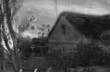 The rustic architecture suggests a traditional, perhaps timeless, rural setting.