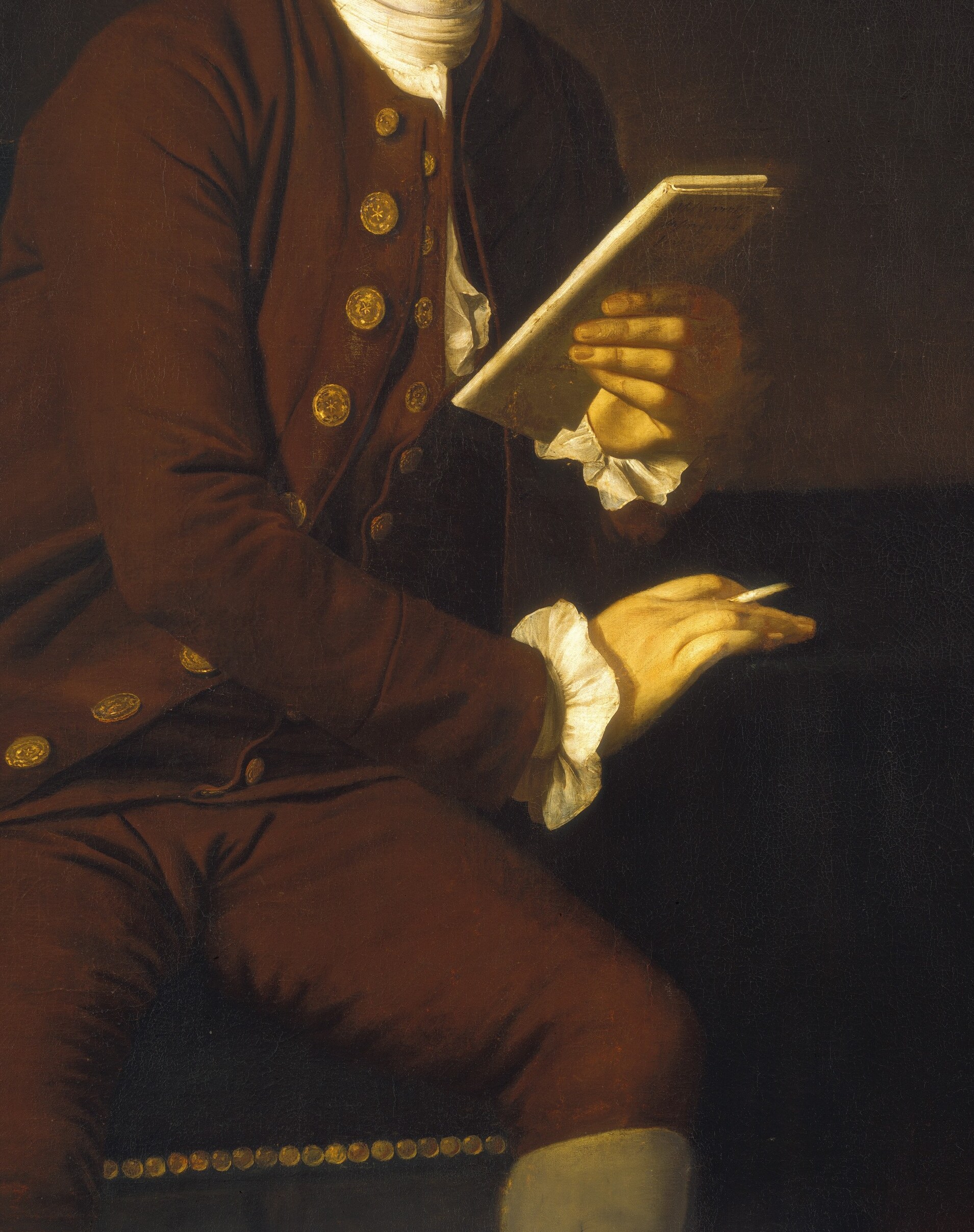 Every detail, from his coat to his cuffs, shows his prosperity.