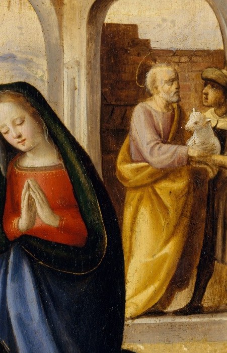 His contemplative posture and aged face contrast with the Virgin's youth; a typical Ghirlandaio character type inherited from Domenico's workshop.