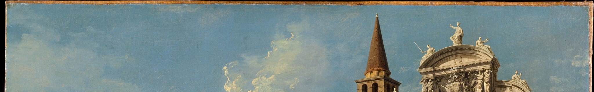 Canaletto's high, breezy sky is an atmospheric painting feat in itself , soft cloud masses modulate the diffuse light that defines the painting's luminous mood.