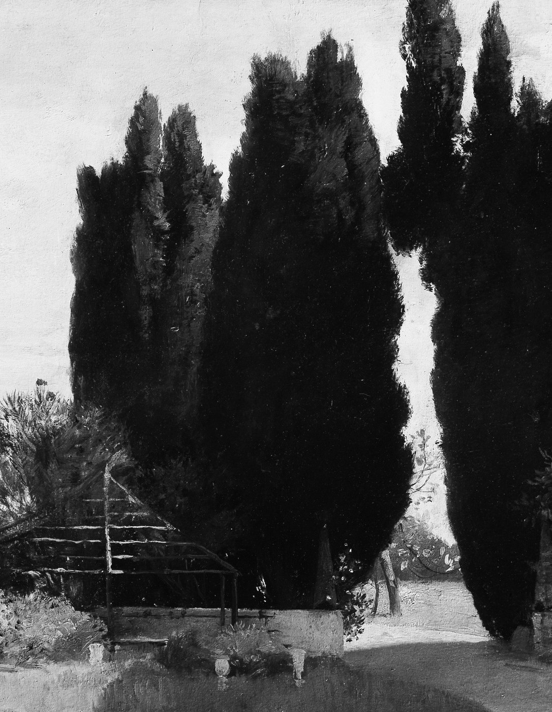 Their imposing verticality creates a dramatic, almost architectural presence, framing the scene and suggesting a sense of enclosure or passage.
