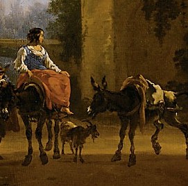 A humble beast of burden, it grounds the scene and emphasizes the pastoral nature of the setting.