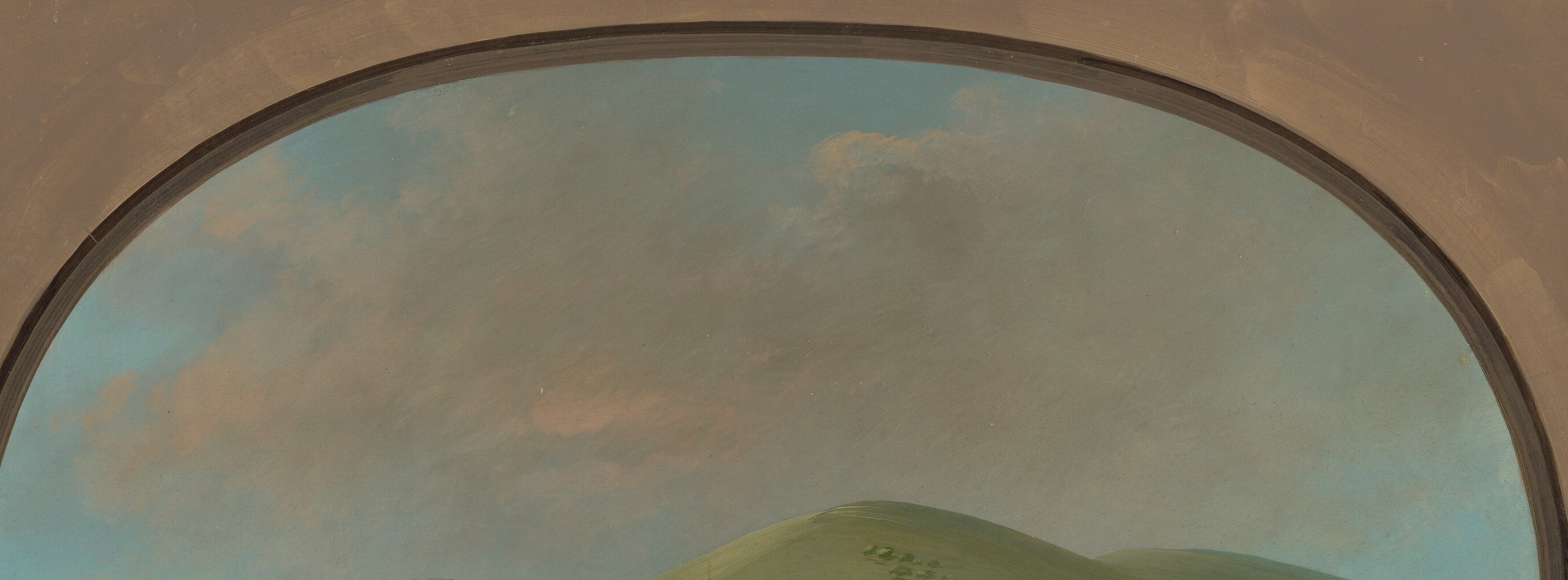 The sky's dynamic cloud formations and color palette suggest changing weather or the time of day, adding atmosphere.