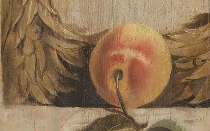 A single peach rests on the ledge, separate from the rest.
