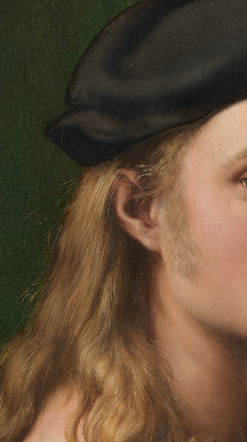 Raphael borrowed this half-shadow face directly from Leonardo.