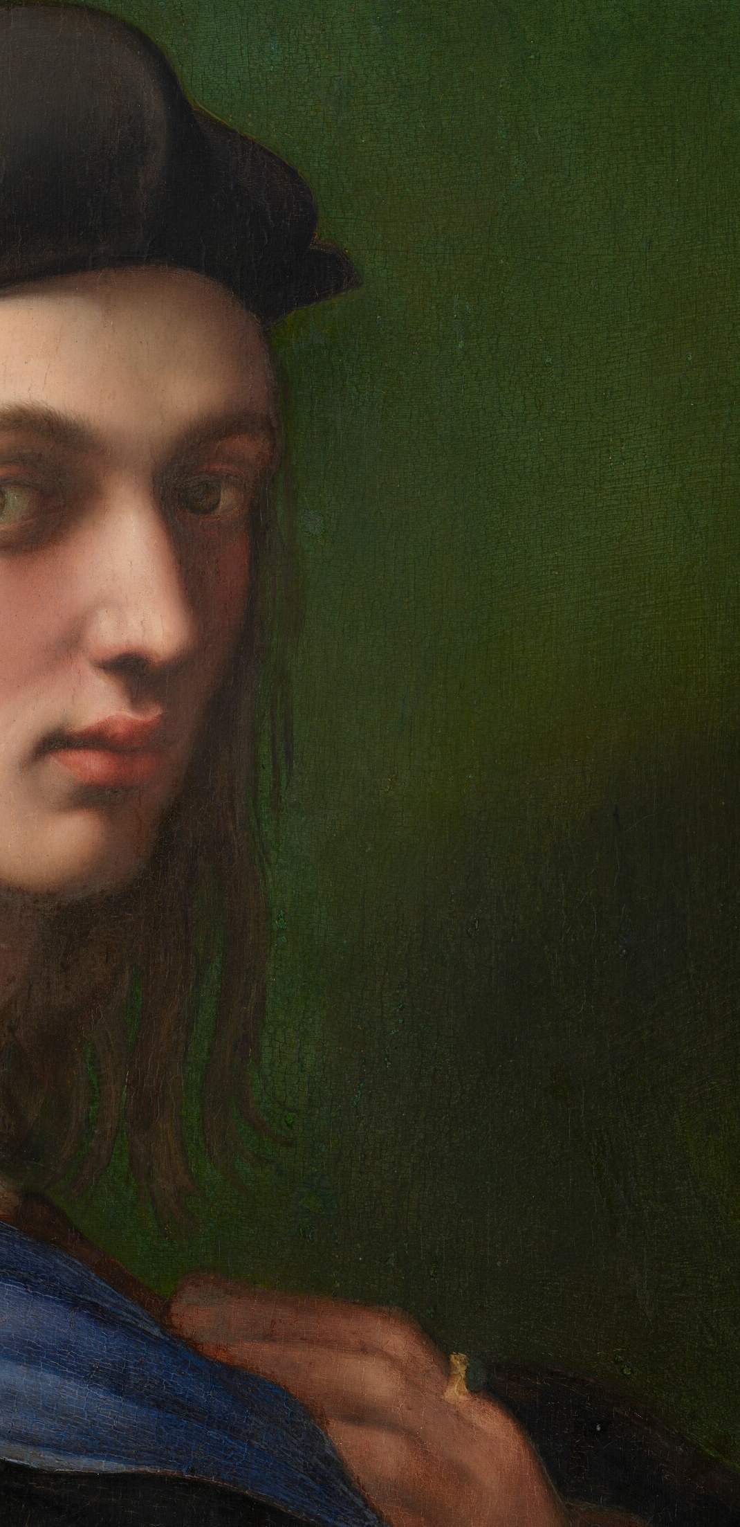 Unusually long and carefully individuated for a male portrait of this era , the flowing strands were described by contemporaries as provocatively effeminate, a deliberate artistic choice.