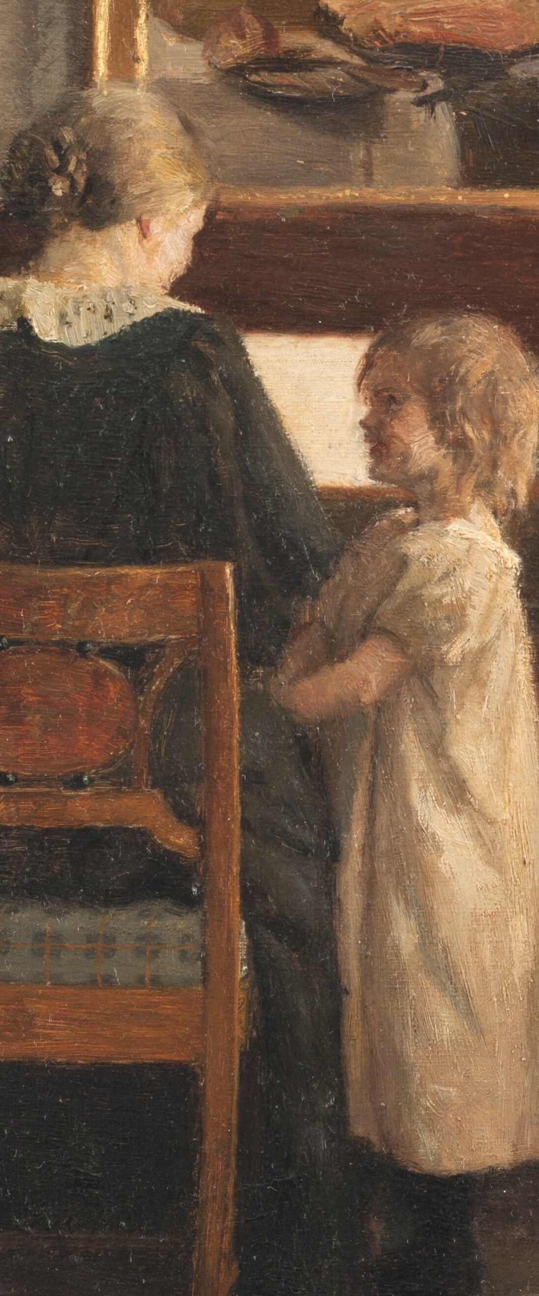 She watches the child, but not quite.
