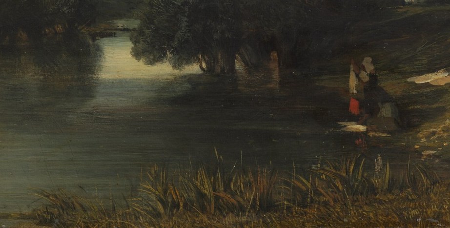 The shimmering water and its reflections create a sense of atmosphere and contribute to the tranquil mood.