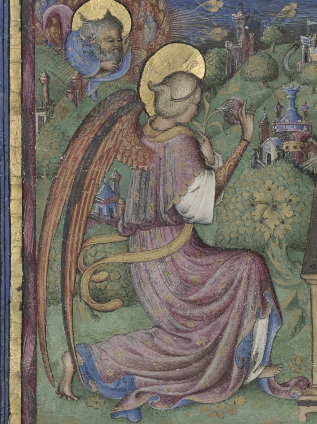 The Archangel Gabriel announces a divine birth to Mary.