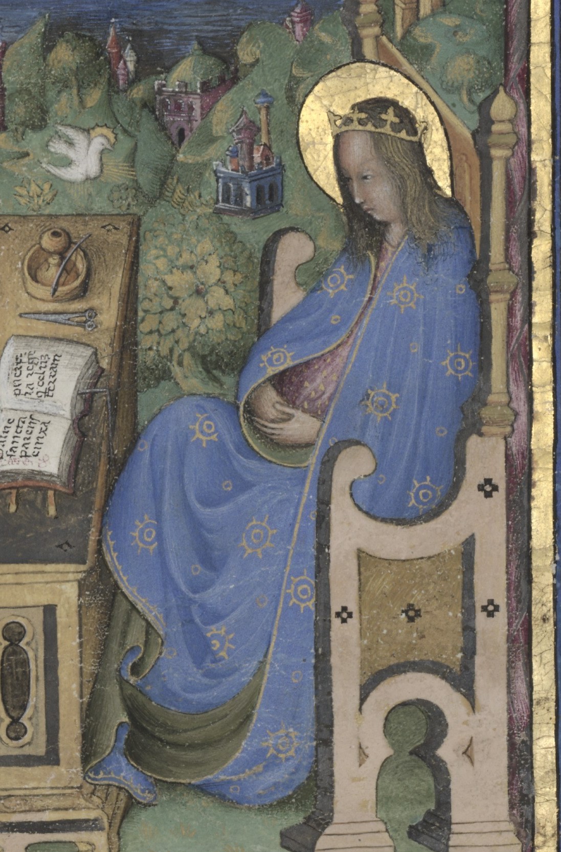 Her posture and crown suggest regal acceptance of her destiny.