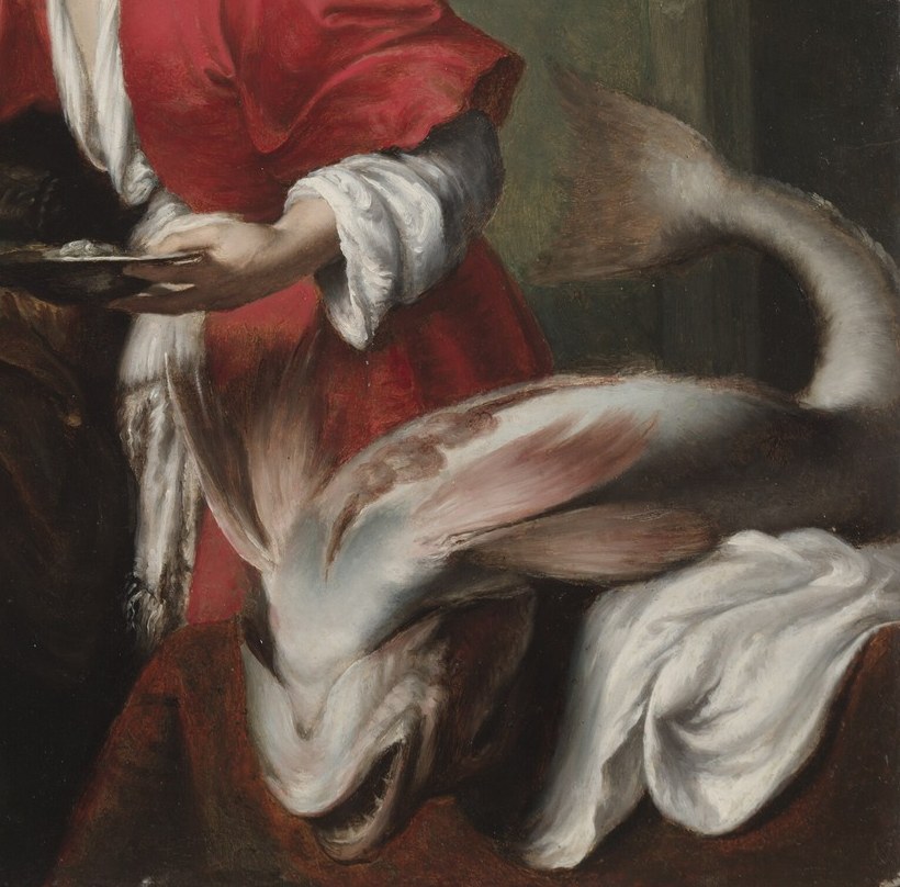 A symbolic element from the Book of Tobit, hinting at the miraculous cure involving the fish's gall.