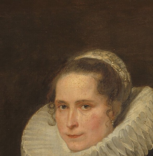 Van Dyck's early Rubensian warmth shows in the flush of her cheeks and the half-engaging, slightly guarded gaze , the face holds social ambition and inner reserve simultaneously.