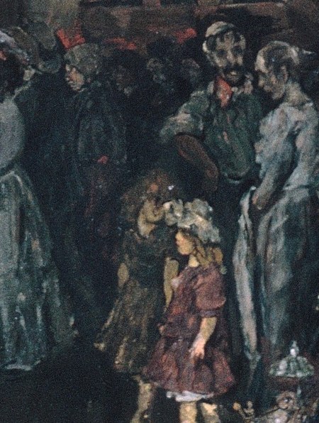 Look past the crowd, in the center.