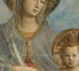 Look at the Madonna's tender maternal gaze.