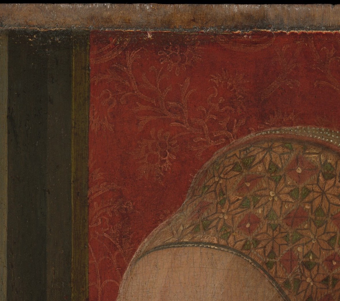 A 'Goldhaube' of goldwork netting, distinctively tall , this single accessory dates and locates the sitter precisely within early 16th-century south-German patrician fashion.
