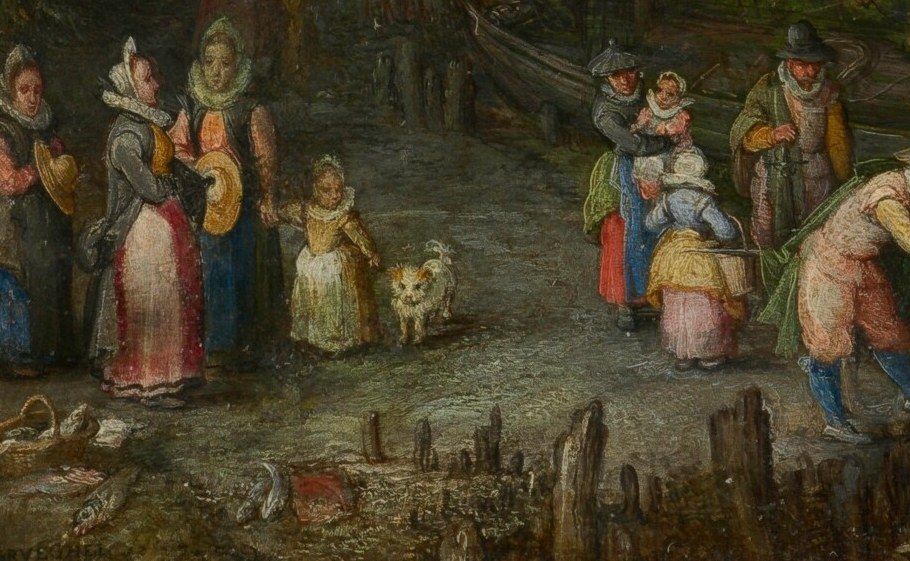 Along the banks, people are engaged in daily activities.