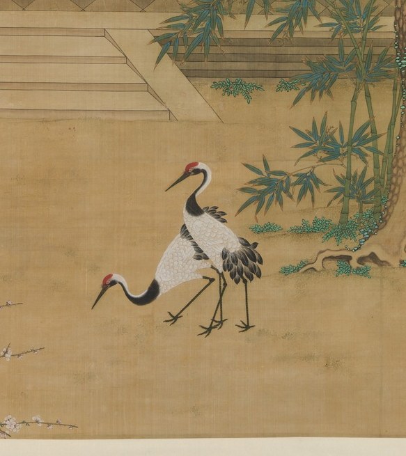 The crane (仙鹤) is the primary auspicious symbol here, associated with longevity and civil virtue , its placement in the foreground signals it is not incidental but the emotional punctuation of the whole composition.