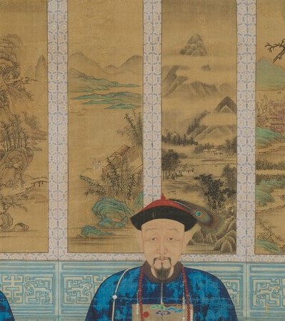Her symmetrical, idealized features mirror her husband's dignity; comparing the two faces reveals a deliberate aesthetic of matched status.