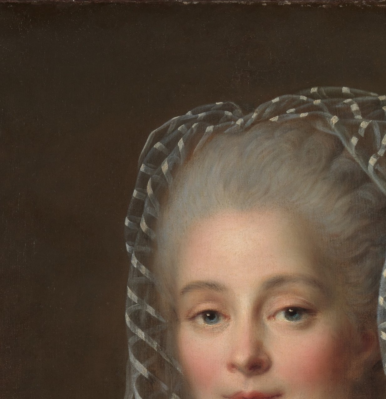 The portrait's emotional center , a composed, aristocratic expression that reads as both real person and idealized priestess simultaneously.