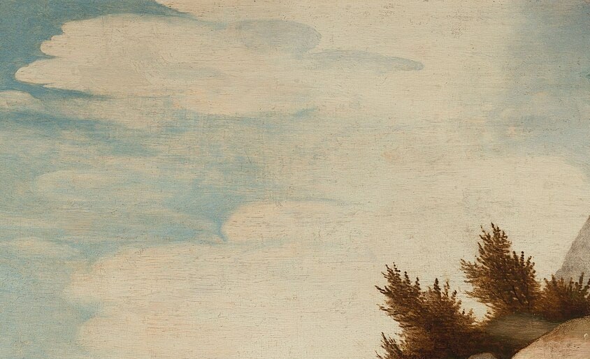 Above them, a single dwelling holds the edge of the cliff.