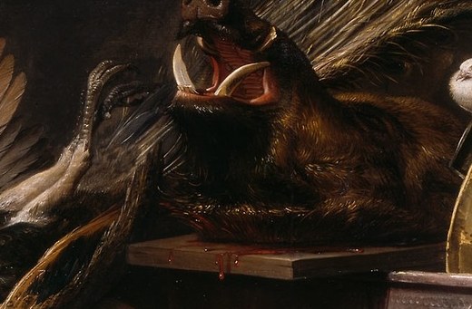 His brushwork captures every texture, even the boar's snarling head.
