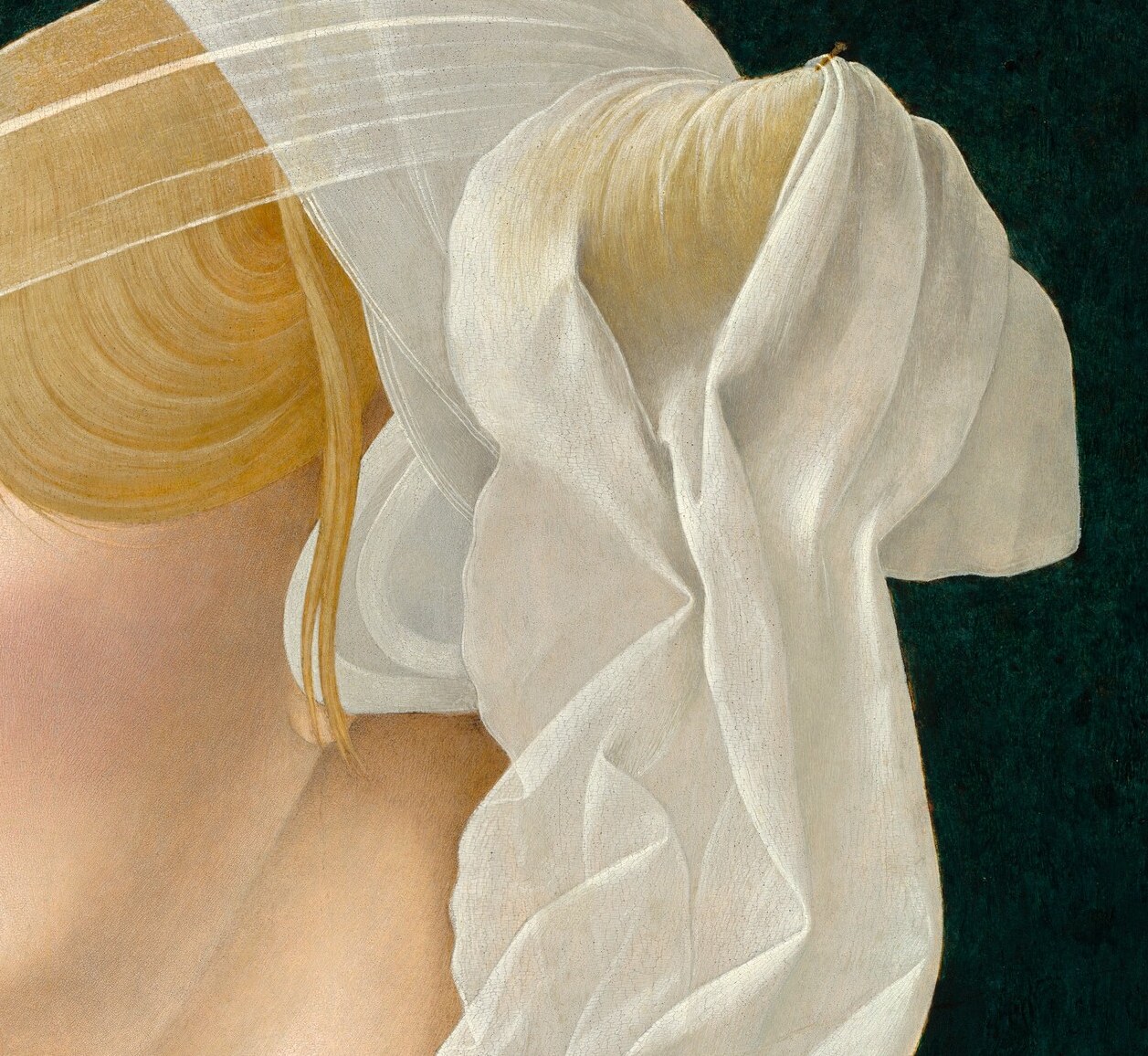The delicate, translucent fabric is rendered with exquisite detail, highlighting the artist's skill and the subject's status.