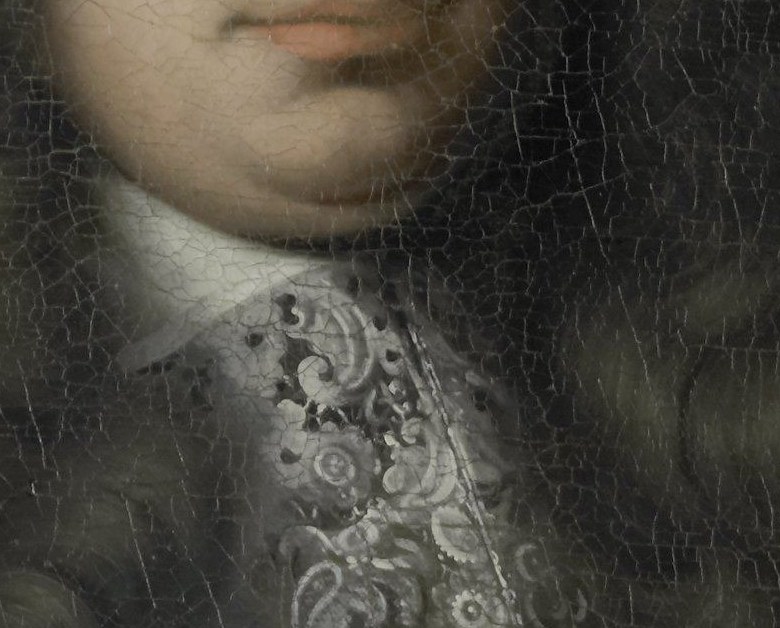 Look closely at his ornate jabot, a symbol of high status.